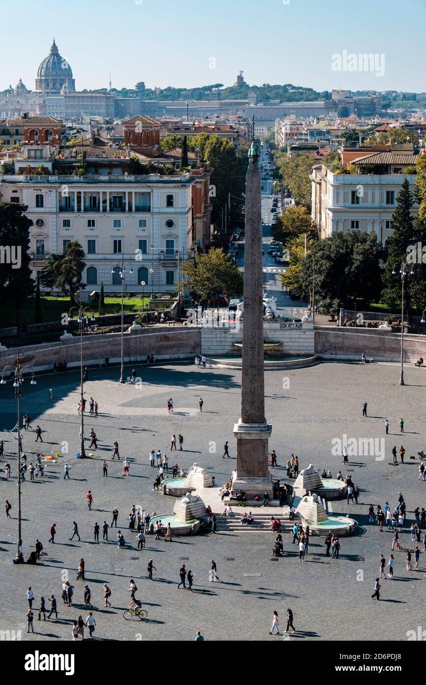 Obelisco di Popolo, Obelisco di Flaminio, Piazza del Popolo, Piazza pubblica di Roma Foto Stock