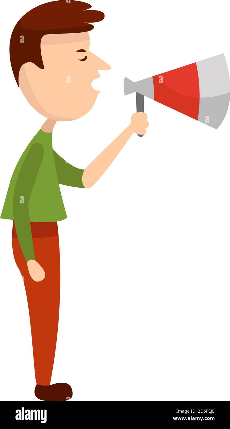 Uomo con altoparlante, illustrazione, vettore su sfondo bianco. Illustrazione Vettoriale