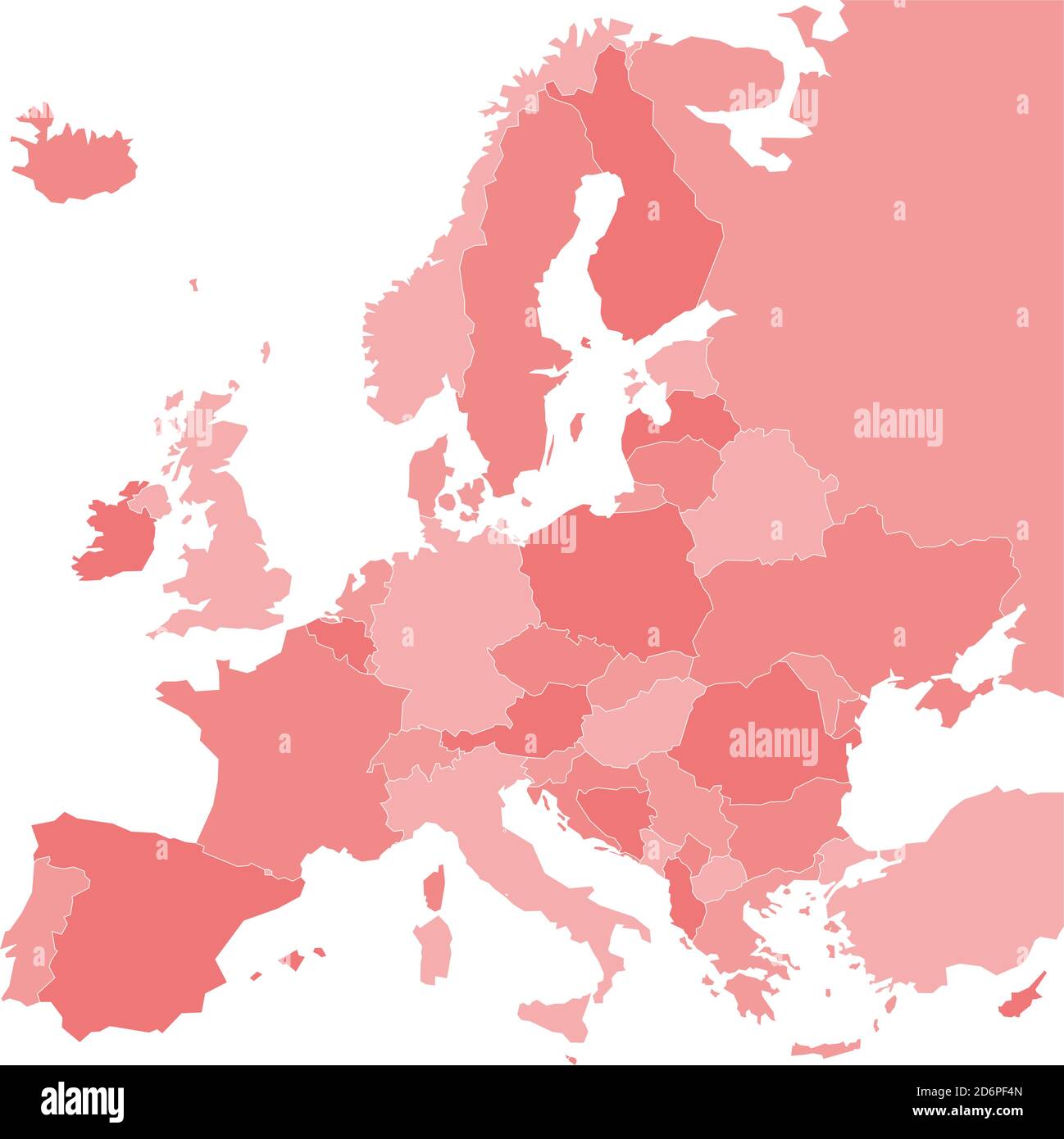 Mappa vuota dell'Europa. Illustrazione vettoriale in tonalità rosse su sfondo bianco. Illustrazione Vettoriale
