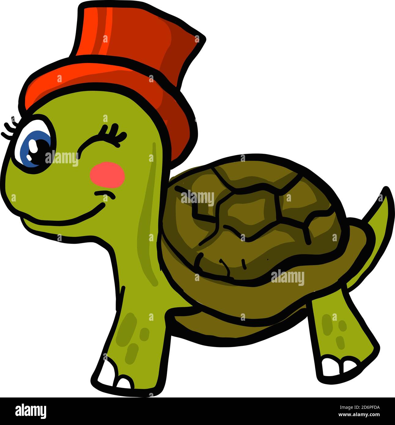 Tartaruga con cappello rosso, illustrazione, vettore su sfondo bianco. Illustrazione Vettoriale