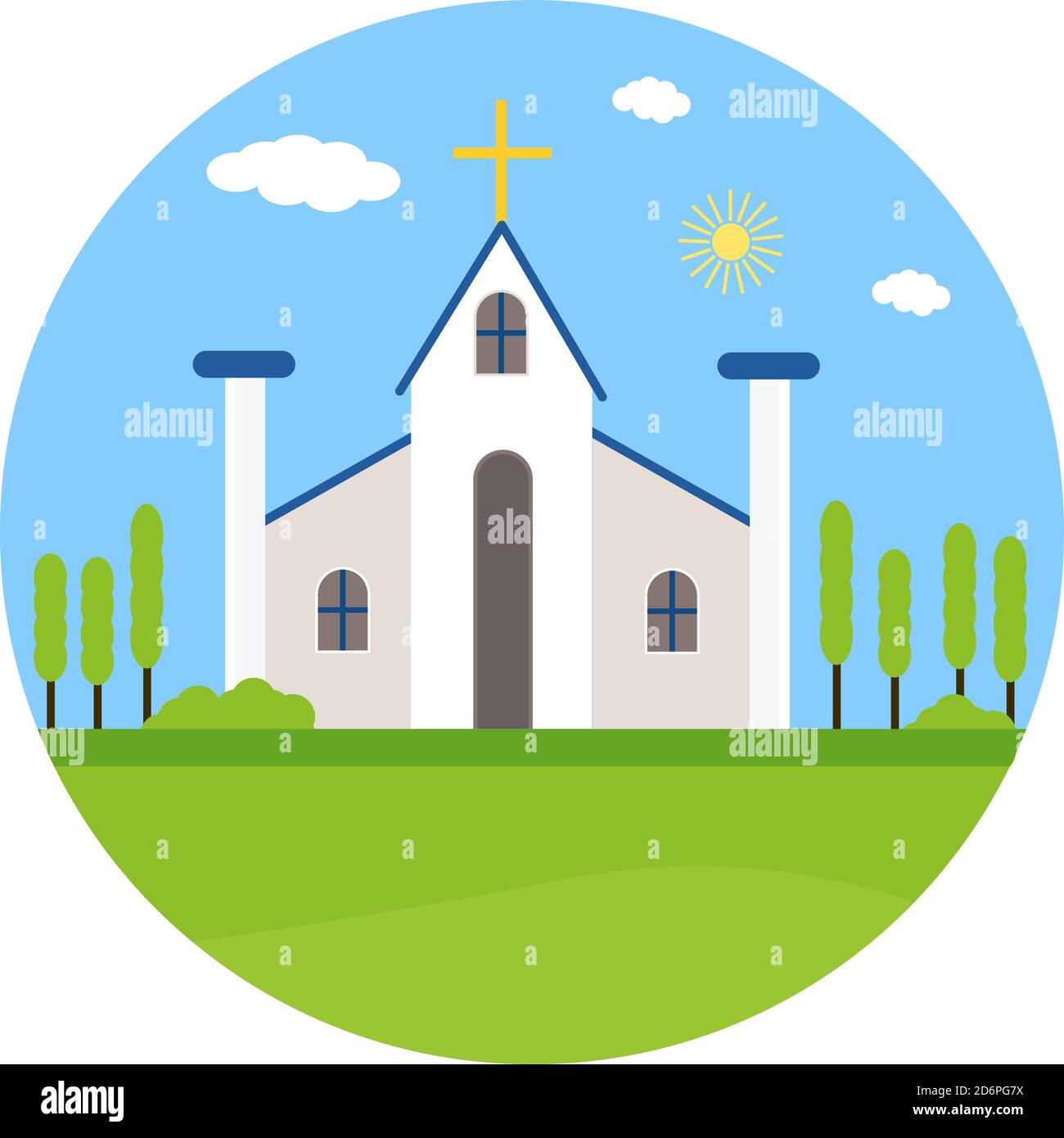 Grande chiesa, illustrazione, vettore su sfondo bianco. Illustrazione Vettoriale