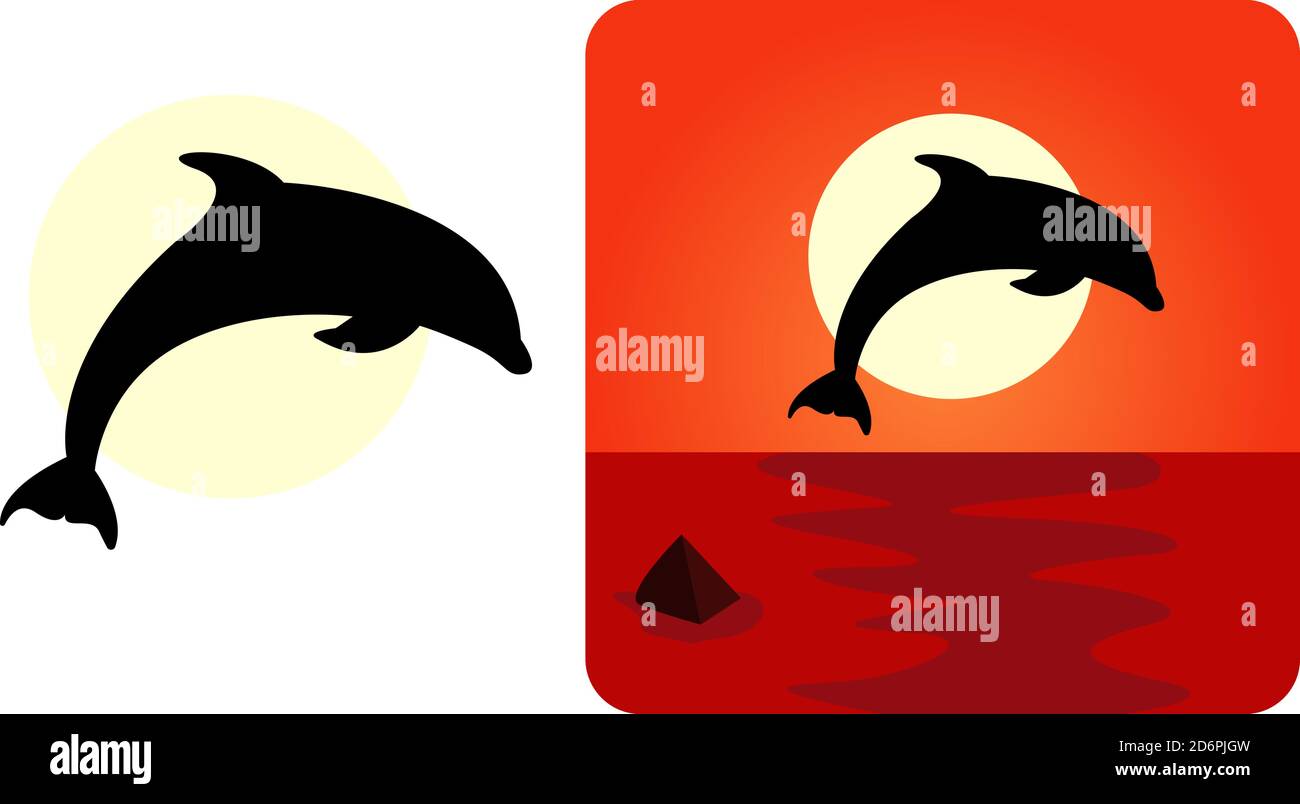 Delfino in aria, illustrazione, vettore su sfondo bianco. Illustrazione Vettoriale