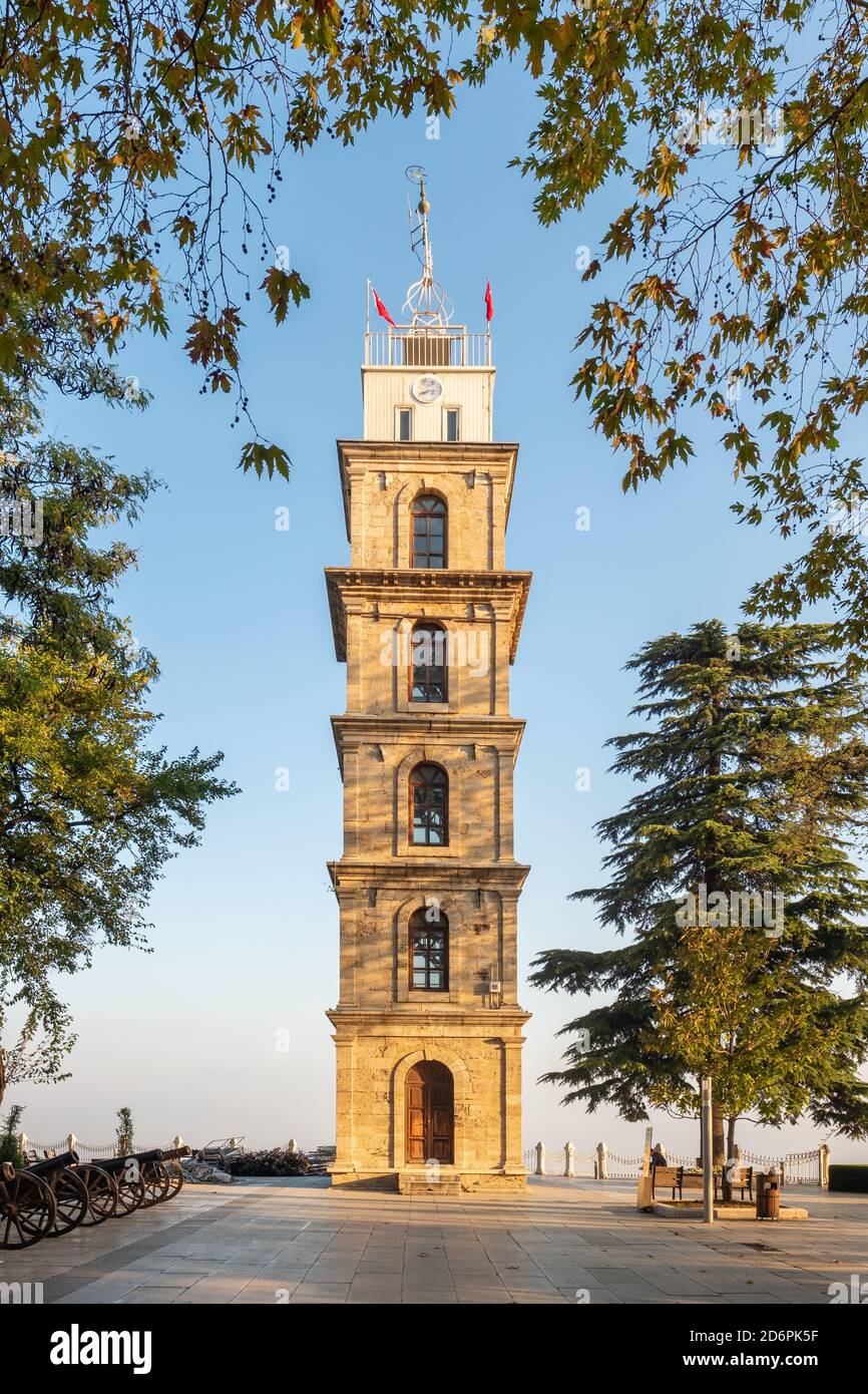 Torre dell'orologio di Tophane a Bursa, Turchia Foto Stock
