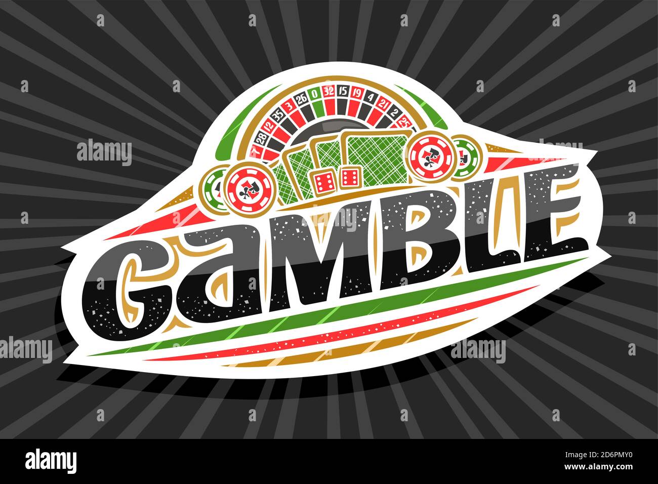 Logo vettoriale per Gamble, badge bianco moderno con illustrazione di roulette e carte da gioco posteriore, scritta unica per il gioco di parole nere, segno di gioco Illustrazione Vettoriale Logo vettoriale per Gamble, badge bianco moderno con illustrazione di roulette e carte da gioco posteriore, scritta unica per il gioco di parole nere, segno di gioco Illustrazione Vettoriale