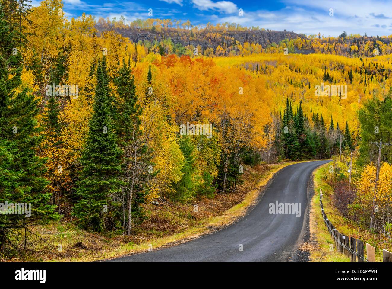 Colore delle foglie autunnali lungo l'autostrada 61 a sud di Thunder Bay, Ontario, Canada. Foto Stock