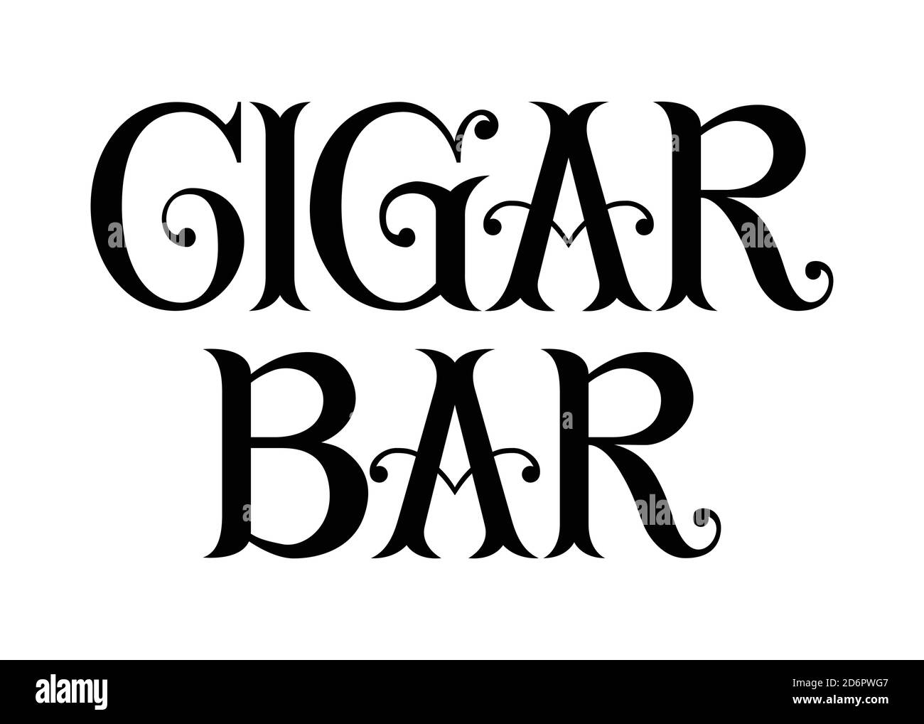 Cigar Bar. Lettere a mano d'arte stile vintage su sfondo isolato. Bianco e nero. Grafica vettoriale t shirt disegno, stampa, poster, Illustrazione Vettoriale