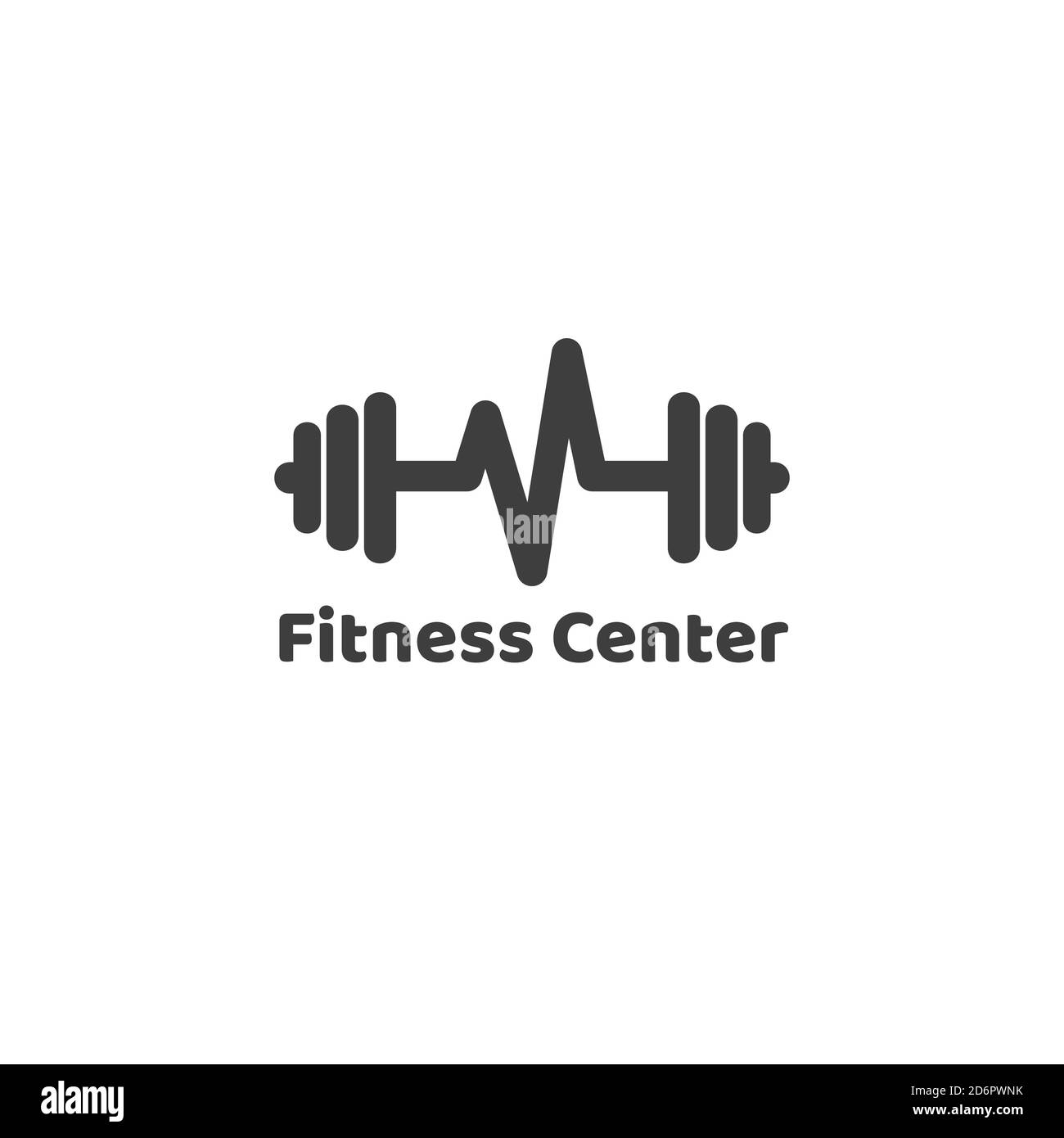 Logo del centro fitness con pulsazione o battito del cuore. Logo Love fitness. Illustrazione vettoriale di stock isolata su sfondo bianco. Illustrazione Vettoriale