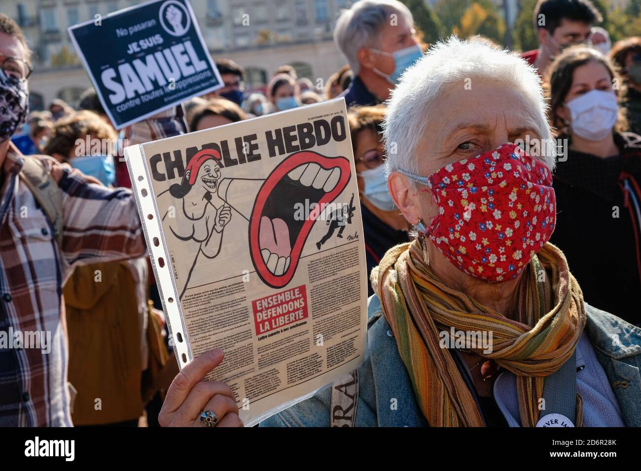 Il 18/10/2020, Lione, Auvergne-Rhône-Alpes, Francia. La Lega Internazionale contro il razzismo e l'antisemitismo (lira) ha chiesto un rally su Place Bellec Foto Stock