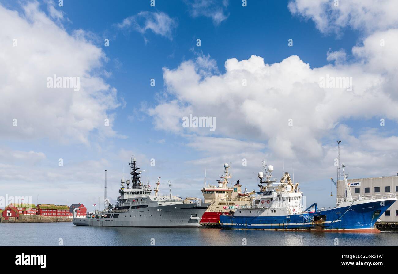 Il porto occidentale (Vestara VAG). Torshavn (Thorshavn) capitale delle Isole Faroe sull'isola di Streymoy nell'Atlantico settentrionale, Danimarca, NOR Foto Stock