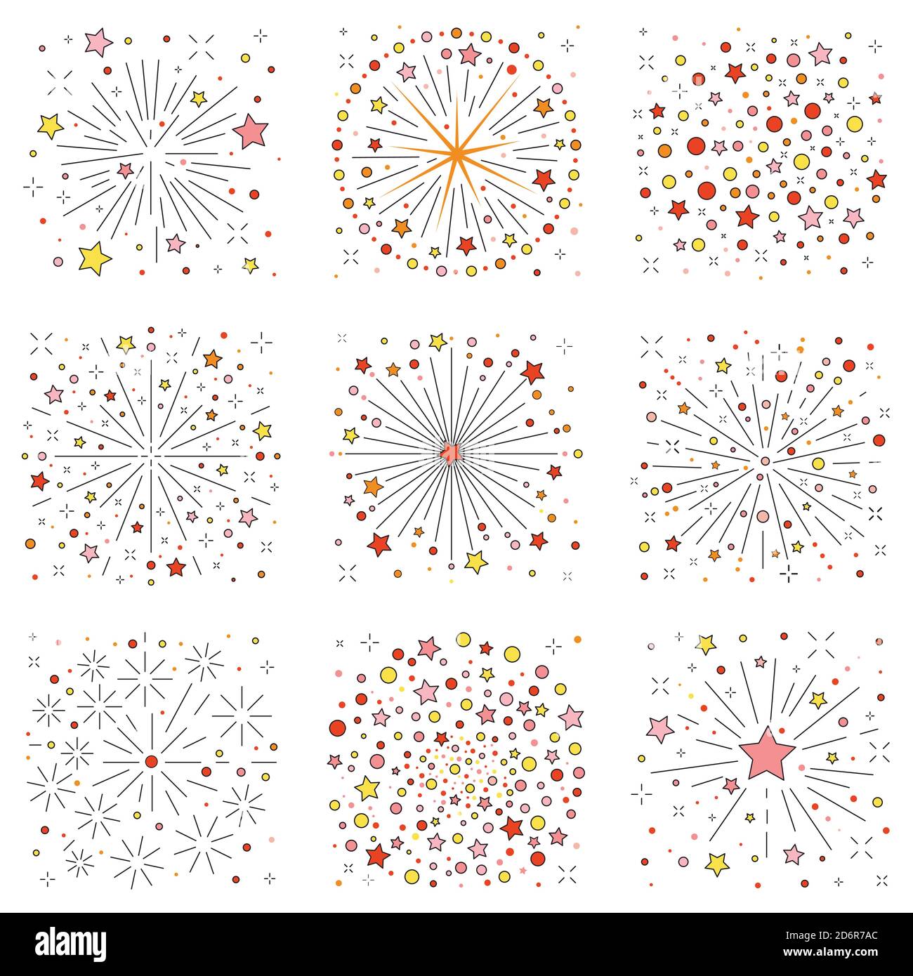 Fuochi d'artificio e icona dei Firecrackers ambientato in Line Art Illustrazione Vettoriale