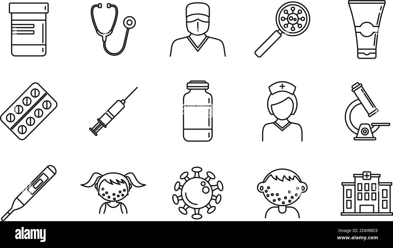 Set di icone di varicella per la salute. Contorno insieme di salute pollo pox vettore icone per web design isolato su sfondo bianco Illustrazione Vettoriale