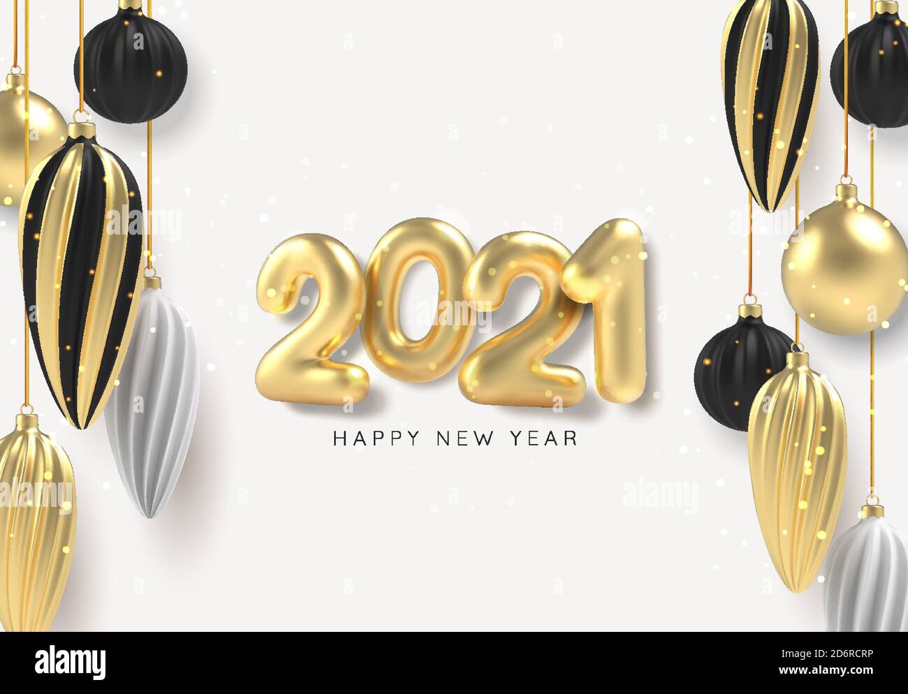 Sfondo xmas sfera di Natale oro e nero in stile realistico su sfondo bianco. Illustrazione vettoriale. Illustrazione Vettoriale