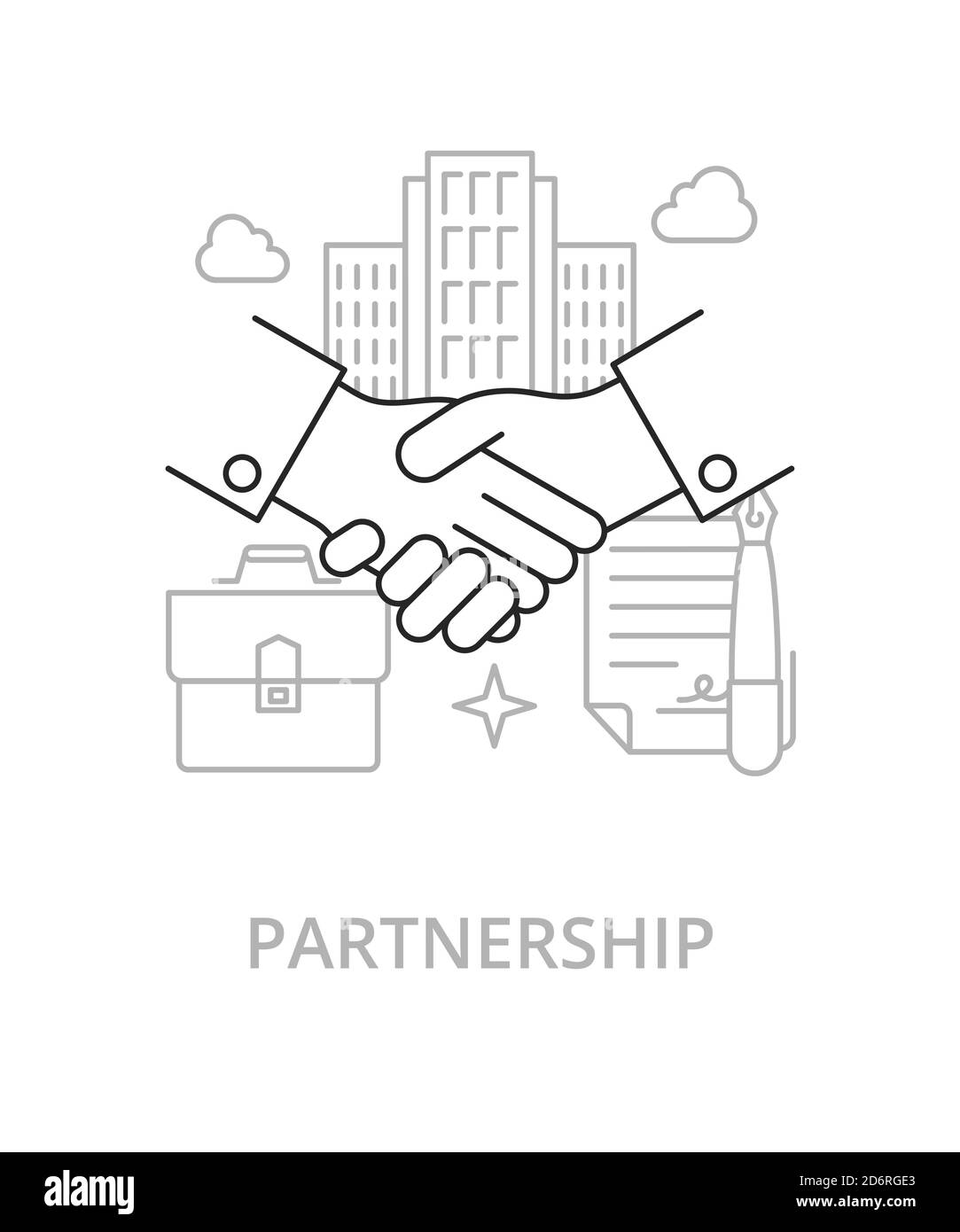 Illustrazione in linea piatta di partnership in stile di tendenza. Icona e concetto vettoriale complesso Illustrazione Vettoriale