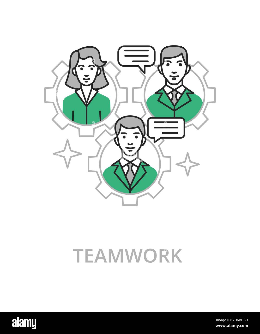 Illustrazione della linea piatta del lavoro di squadra in stile di tendenza. Icona e concetto vettoriale complesso Illustrazione Vettoriale