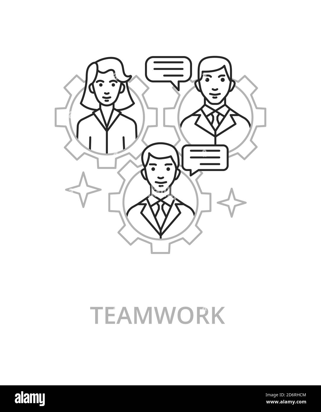 Illustrazione della linea piatta del lavoro di squadra in stile di tendenza. Icona e concetto vettoriale complesso Illustrazione Vettoriale