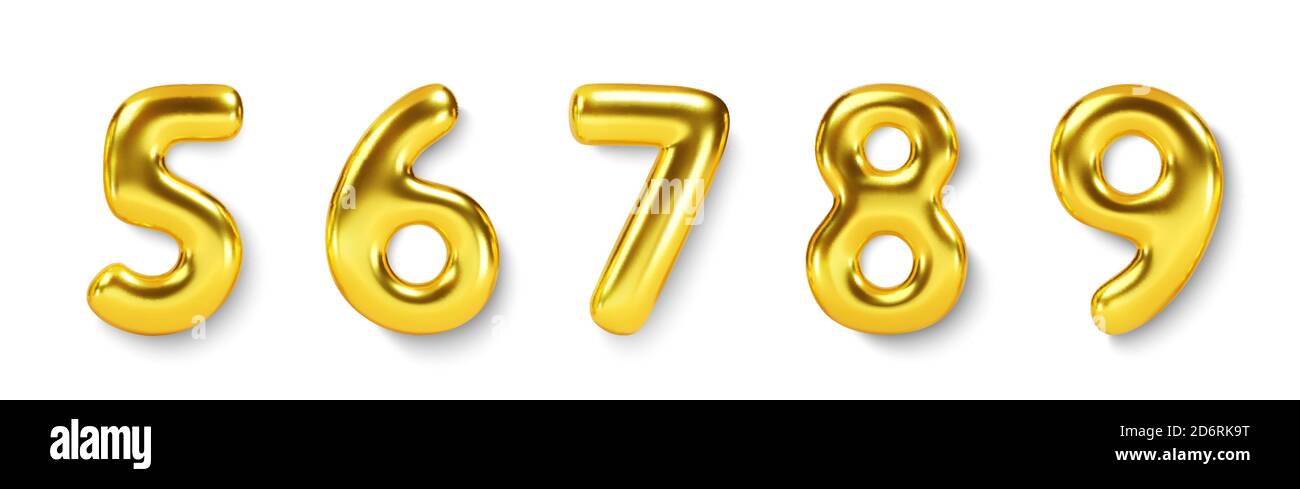 Set palloncini con numero oro. Vettore realistico golden3d carattere Illustrazione Vettoriale