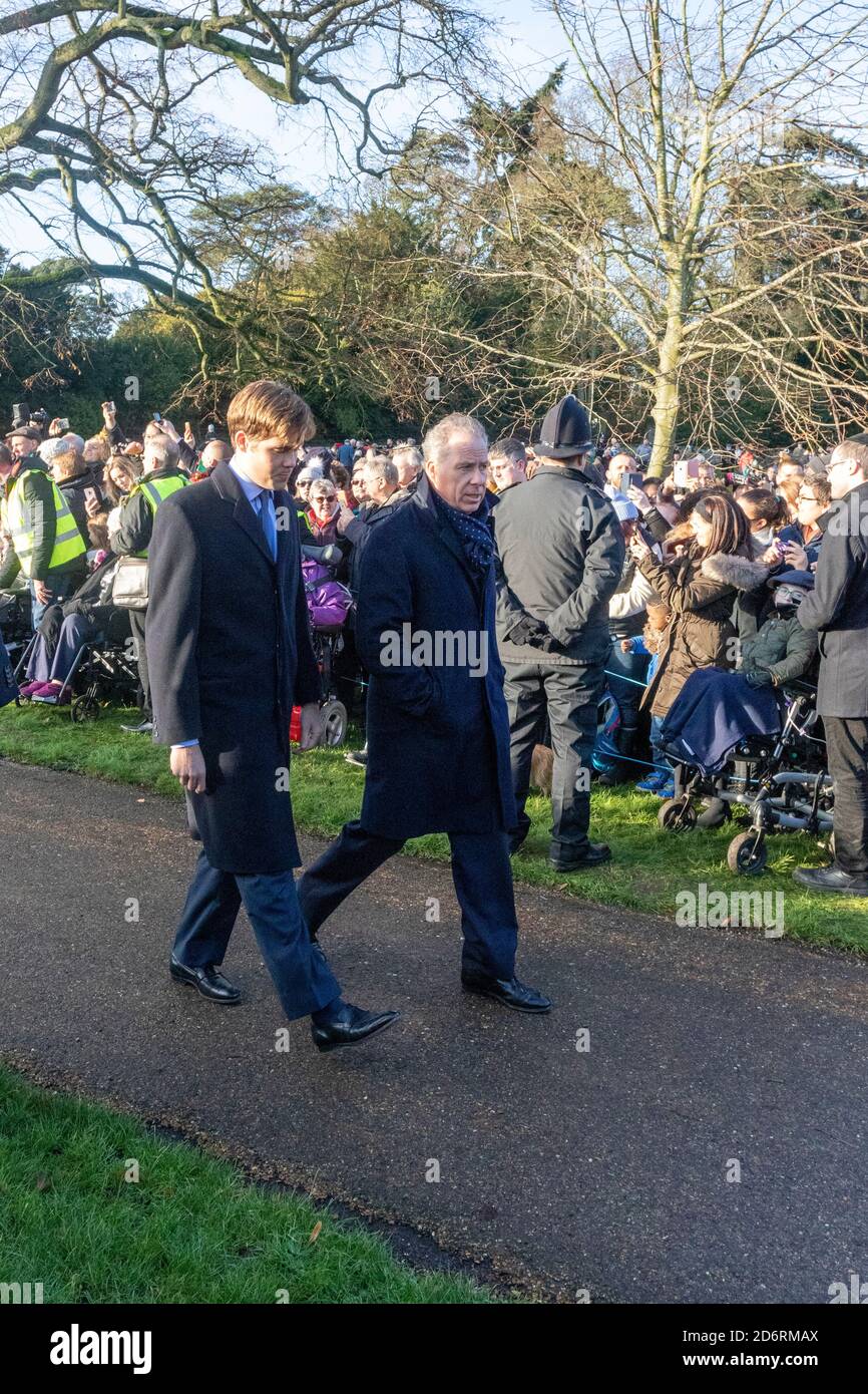 Il secondo conte di Snowdon, David Armstrong-Jones con altri membri della famiglia reale a Sandringham il giorno di Natale 2019 Foto Stock