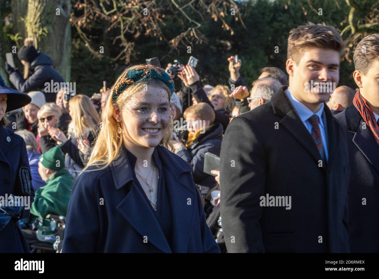 Lady Margarita Elizabeth Rose Alleyne Armstrong-Jones e Charles Armstrong-Jones a Sandringham il giorno di Natale 2019. Foto Stock