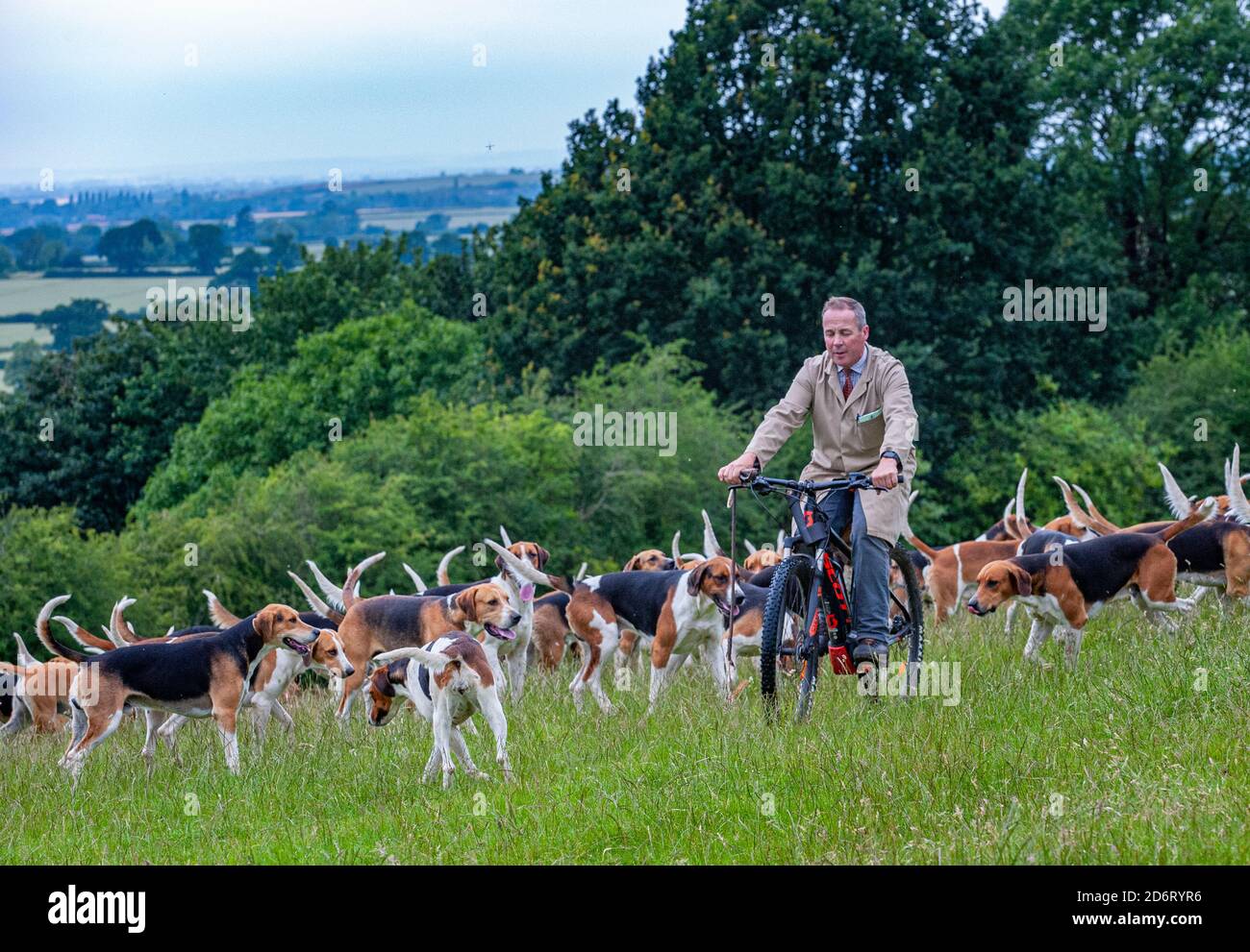 Belvoir, Grantham, Lincolnshire, Regno Unito - il Duca di Rutland si è allenato la mattina presto con il cacciatore del Belvoir John Holliday Foto Stock