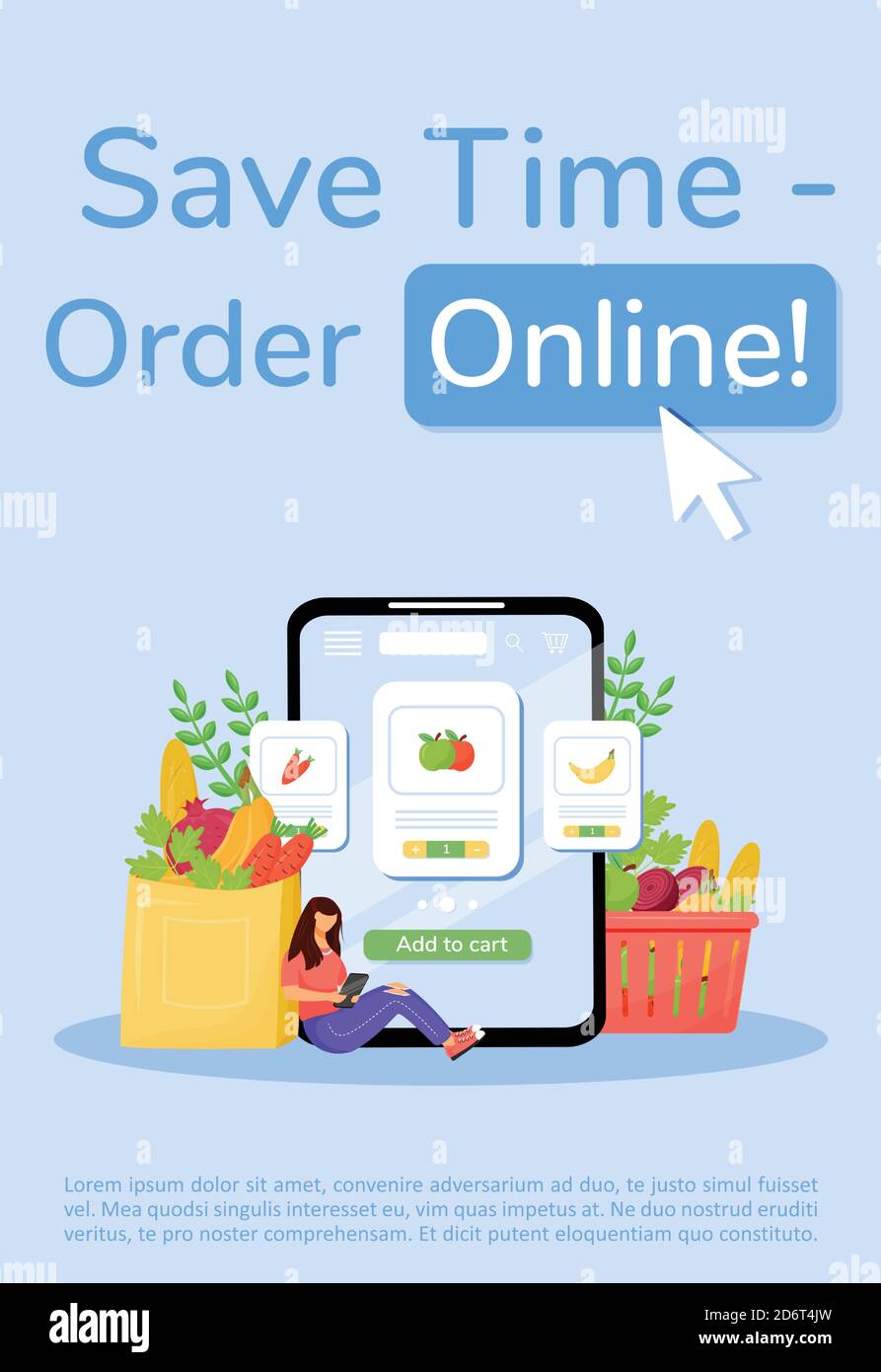 Greengrocery ordinare poster modello vettoriale piatto Illustrazione Vettoriale