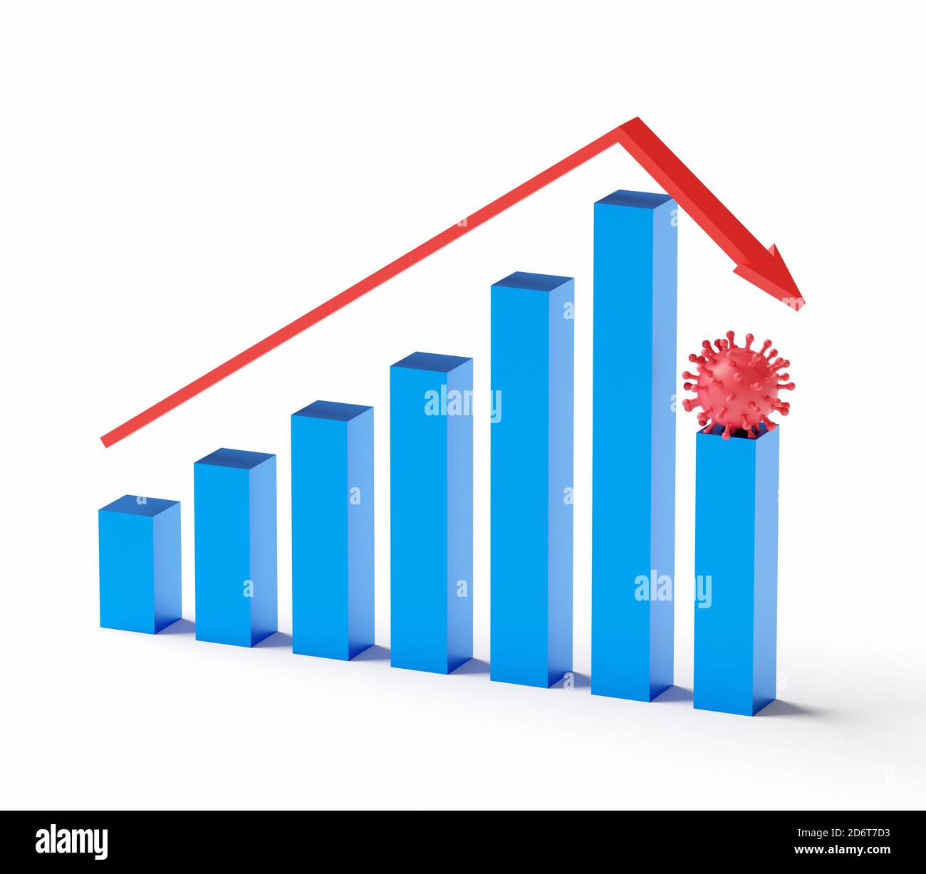 Business e il concetto di fallimento. Grafico e freccia in bancarotta con recessione con coronavirus. rendering 3d Foto Stock