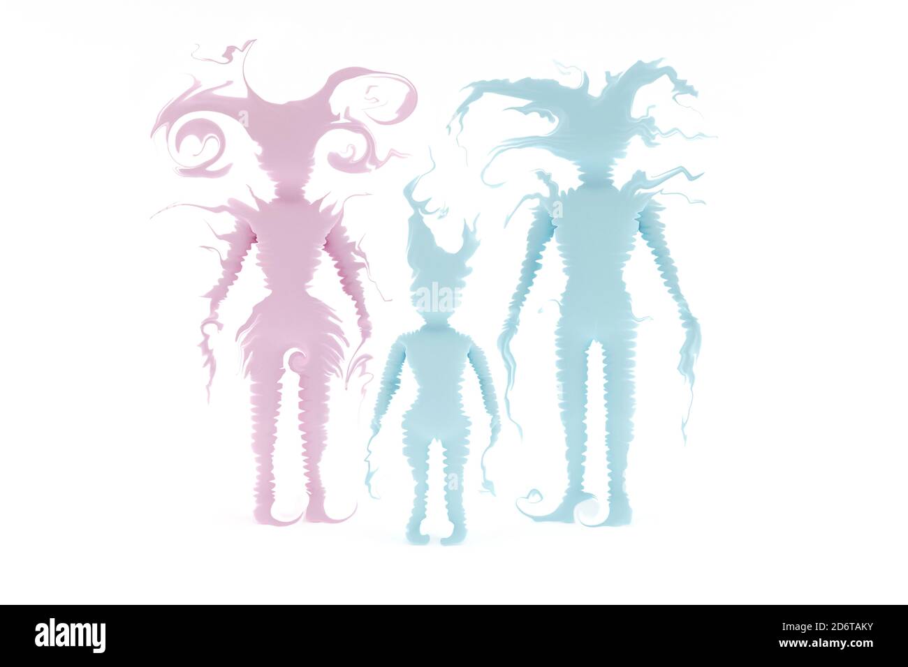 Famiglia incredibile, persone insolite, super eroi con capelli lunghi, rendering 3d Foto Stock