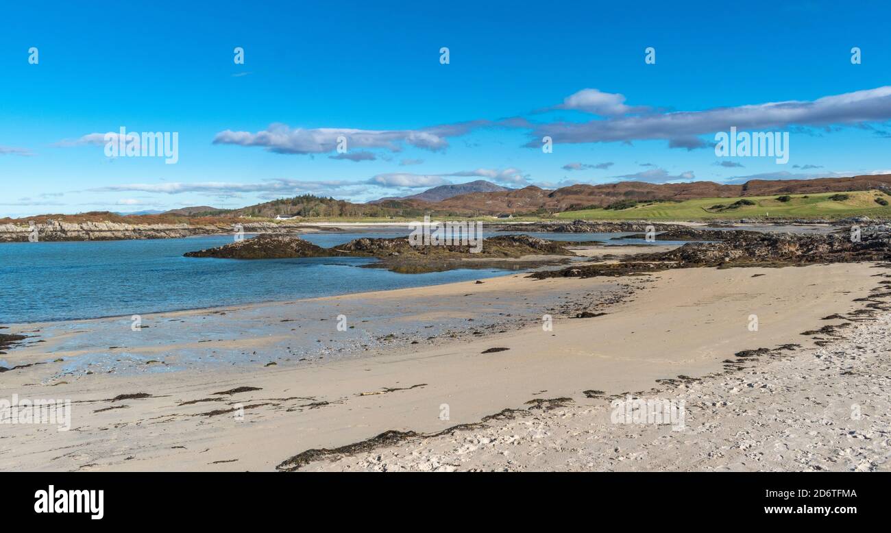 MALLAIG WEST COAST SCOZIA LE SABBIE ARGENTATE DI SABBIA DI MORAR SPIAGGE TRA ARISAIG E MORAR Foto Stock