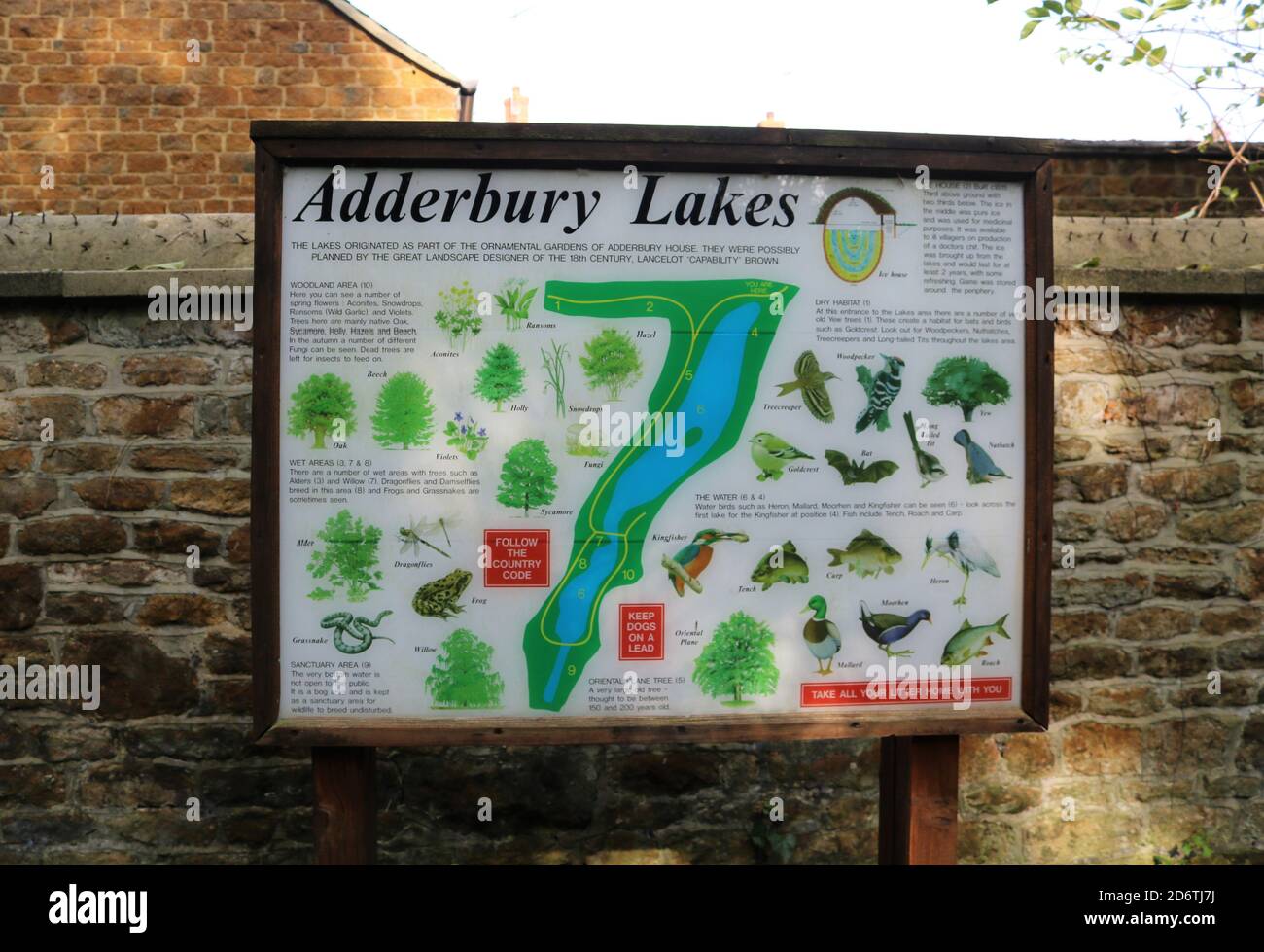Scheda informativa presso Adderbury Lakes, Oxfordshire, UK - esposizione di natura e animali. Foto Stock