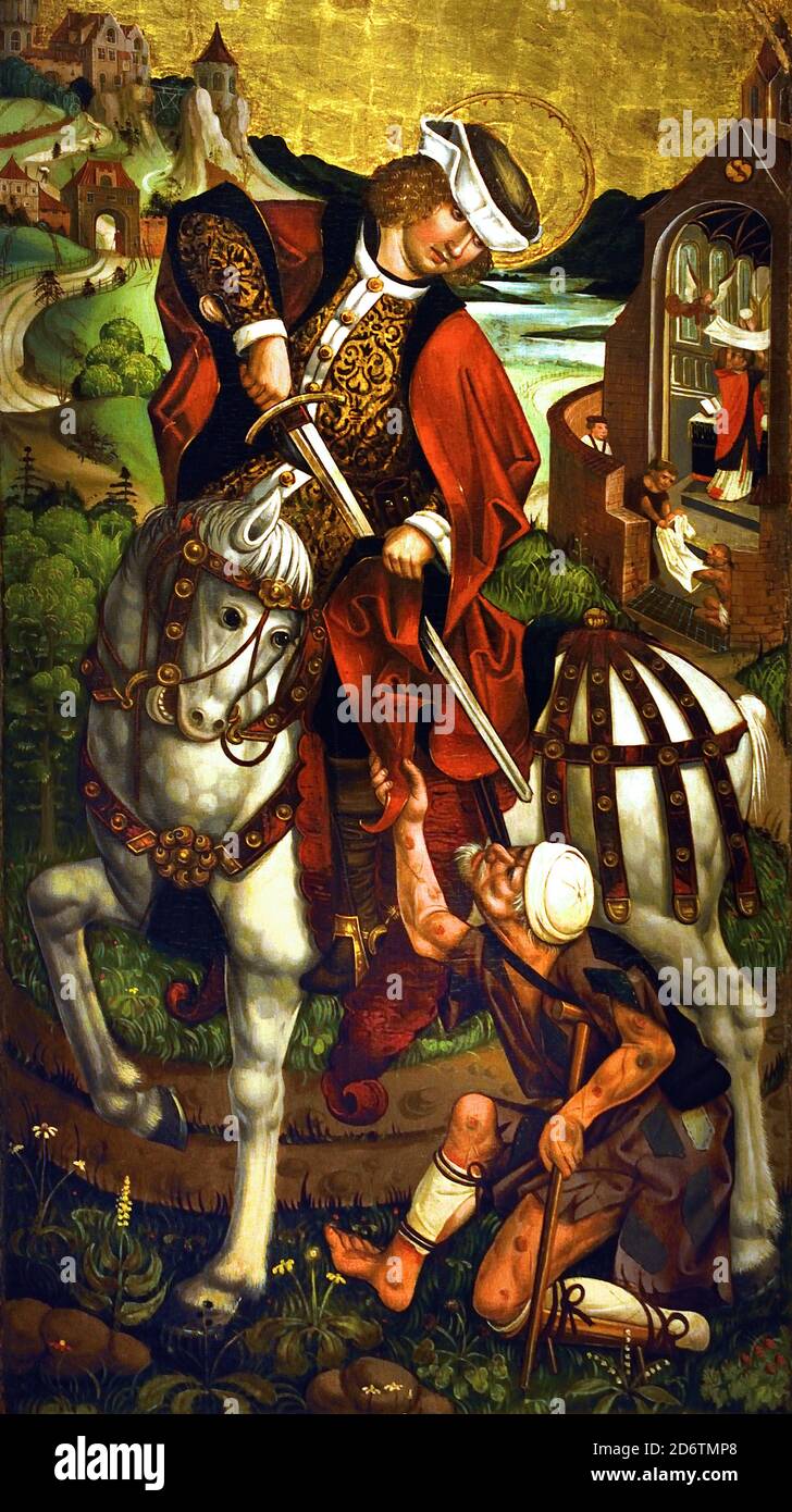 La Carità di San Martino - San Martino e il Beggar 1500 di J. Polack - Jan Polack 1510 Polonia, tedesco, Germania, Foto Stock