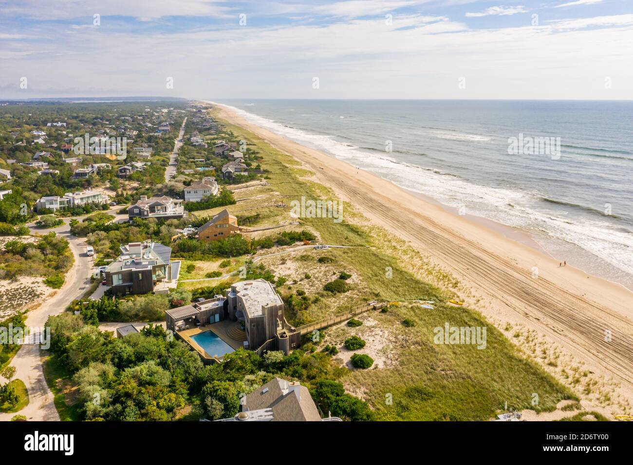 Immagine aerea della spiaggia di Amagansett e dell'Oceano Atlantico Foto Stock