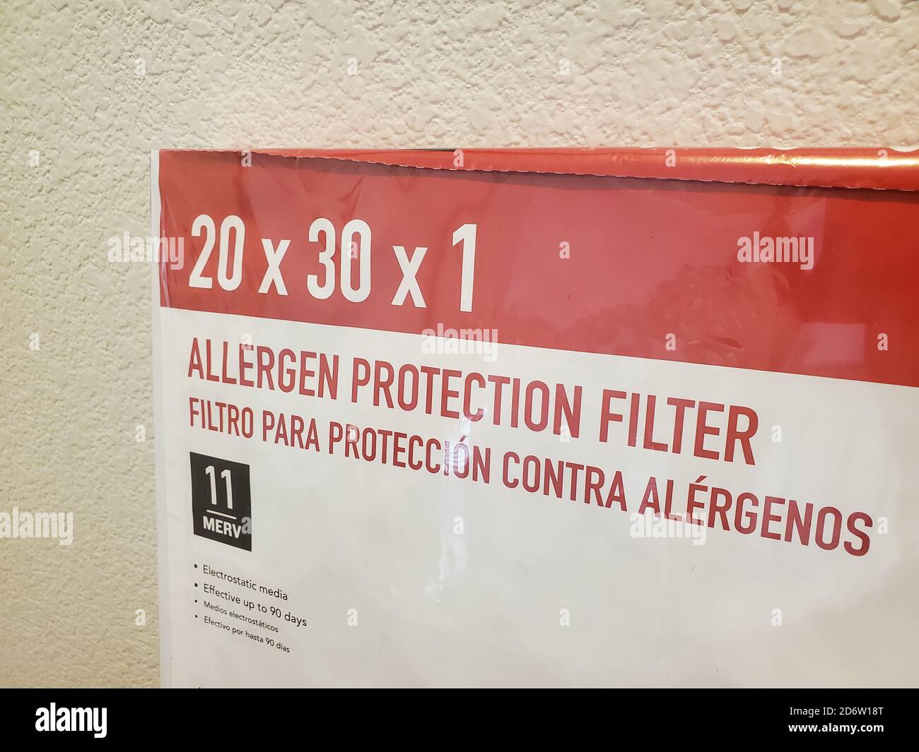 Filtro HVAC domestico a marchio di allergeni, San Ramon, California, 13 settembre 2020. () Foto Stock