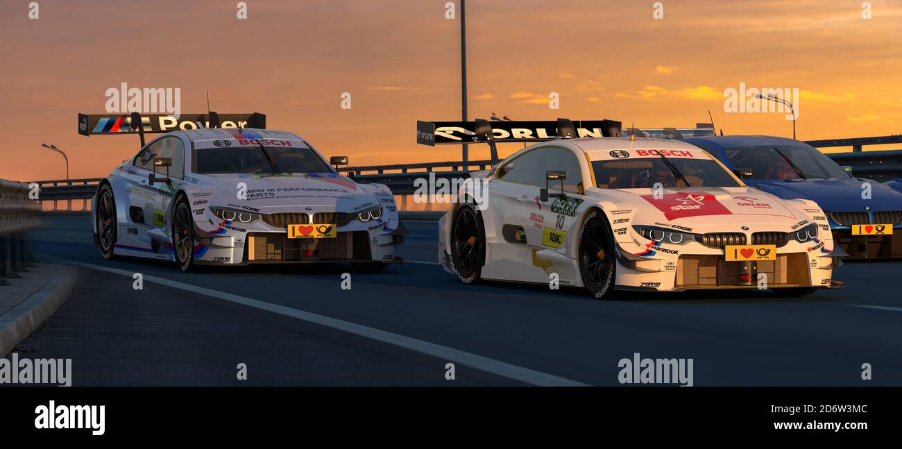 BMW M4 Turbo DTM, una vettura della serie DTM racing nei colori del polacco preoccupano Orlen, in cui Robert Kubica corre Foto Stock