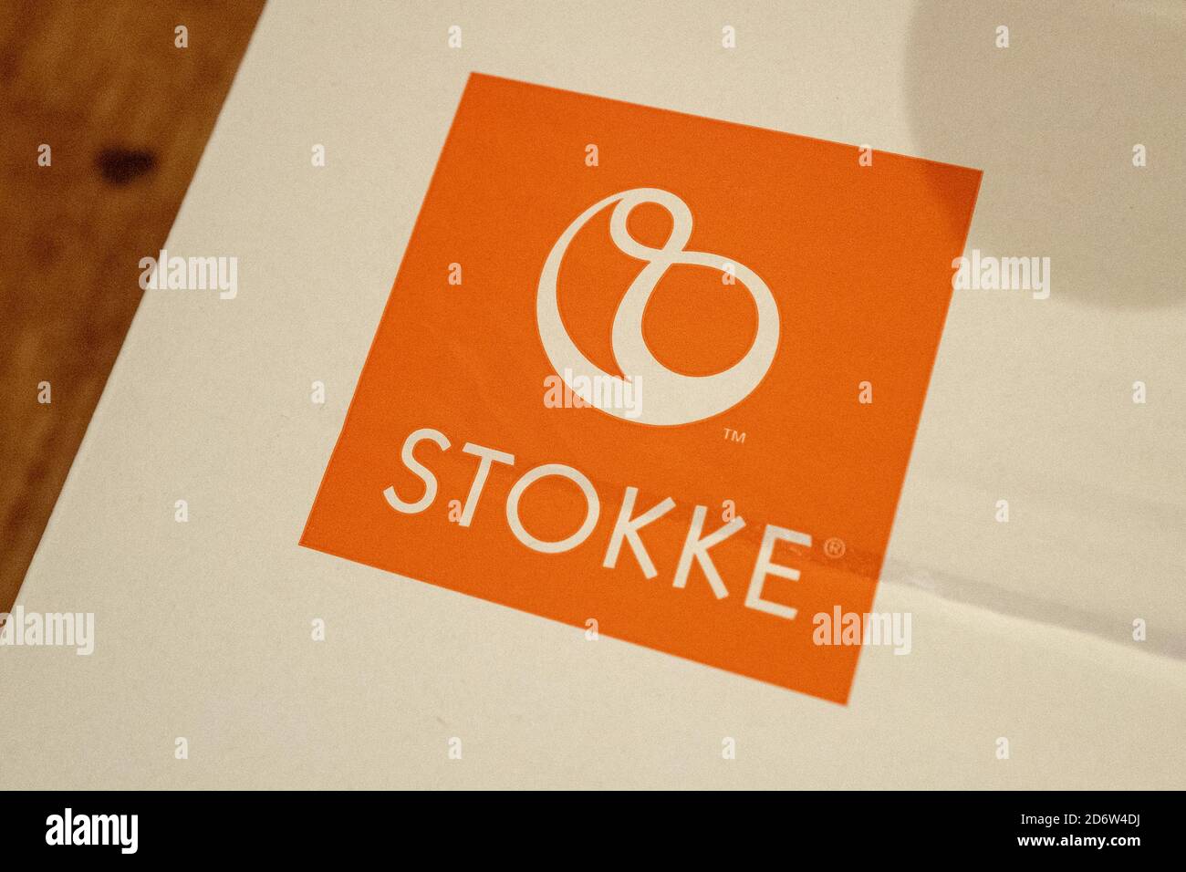 Primo piano del logo della società di prodotti per bambini di lusso Stokke, San Ramon, California, 15 settembre 2020. () Foto Stock