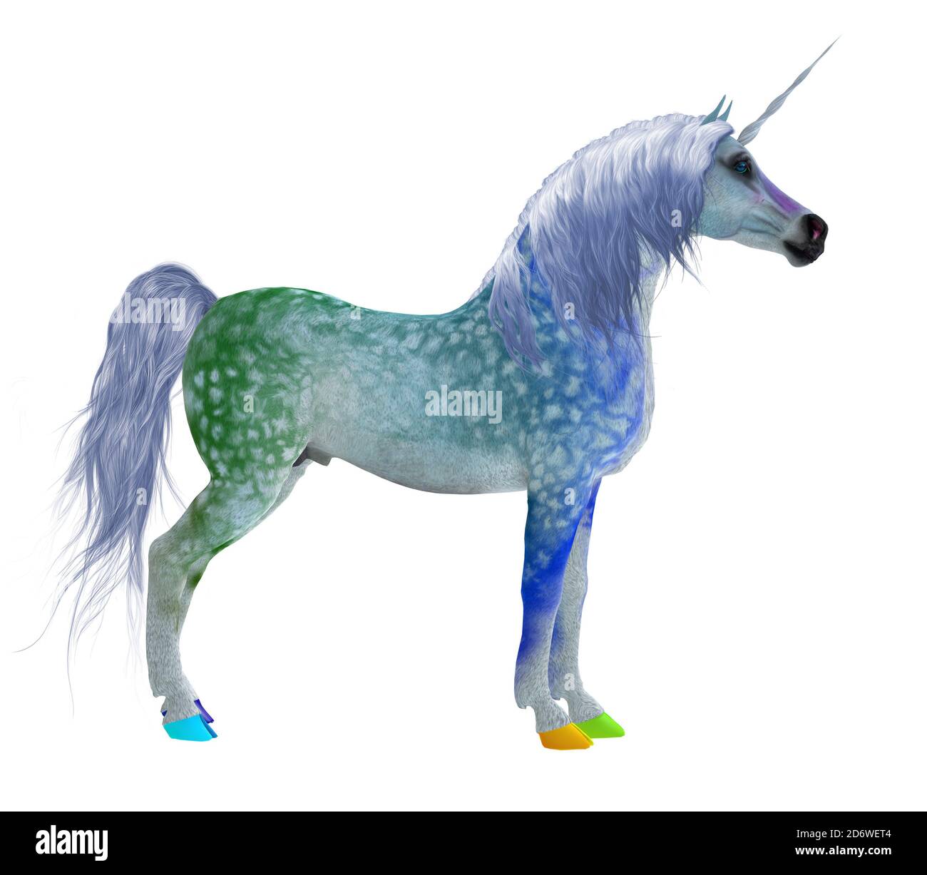 Fantasy Unicorn - questa colorata fantasia unicorno è una leggendaria creatura della mitologia con un corno a spirale fronte appuntito. Foto Stock