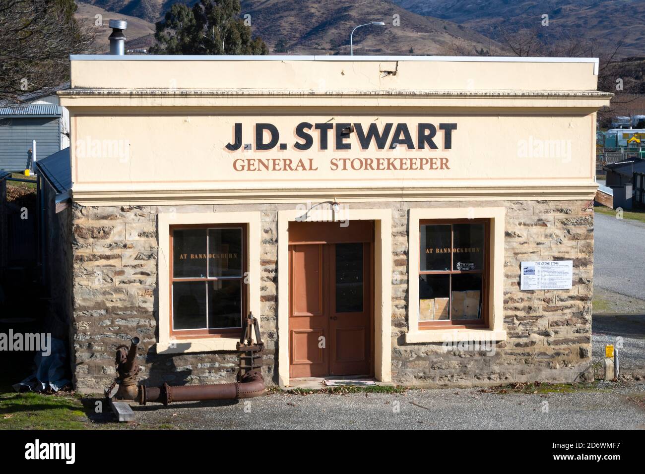 Old Stone General store, Bannockburn, vicino Cromwell, Central Otago, South Island, Nuova Zelanda Foto Stock