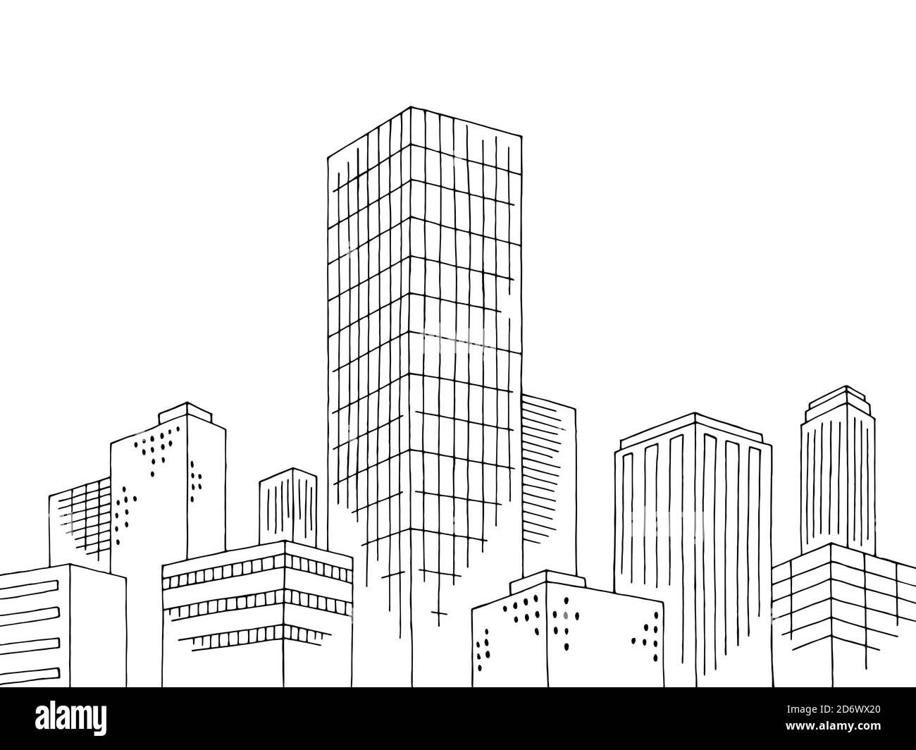 L'esterno dell'edificio più alto della torre dei grattacieli nella città graphic black vettore di illustrazione dello schizzo bianco Illustrazione Vettoriale L'esterno dell'edificio più alto della torre dei grattacieli nella città graphic black vettore di illustrazione dello schizzo bianco Illustrazione Vettoriale