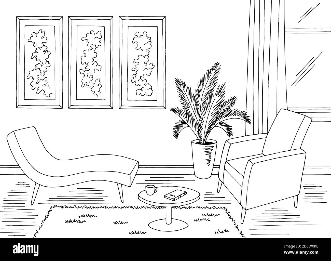 Psicologo grafico per ufficio nero bianco disegno interno illustrazione vettore Illustrazione Vettoriale