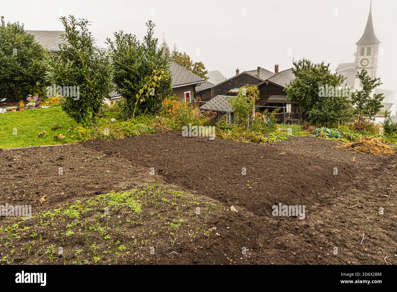 Lo storico villaggio zafferano di Mund in Vallese, Svizzera. Oggi lo zafferano è cresciuto di nuovo in mezzo al paese Foto Stock