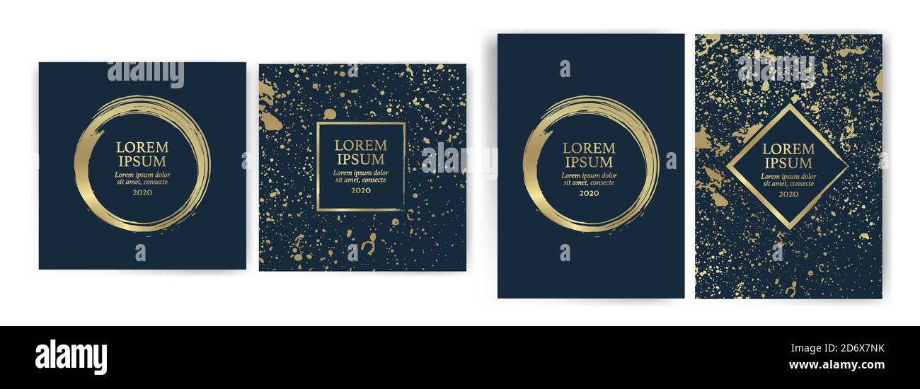 Set di modelli di design con sfondo a trama dorata. Adatto per inviti a matrimoni, eventi e feste VIP, copertine, promozioni. Carte, volantini, b Illustrazione Vettoriale