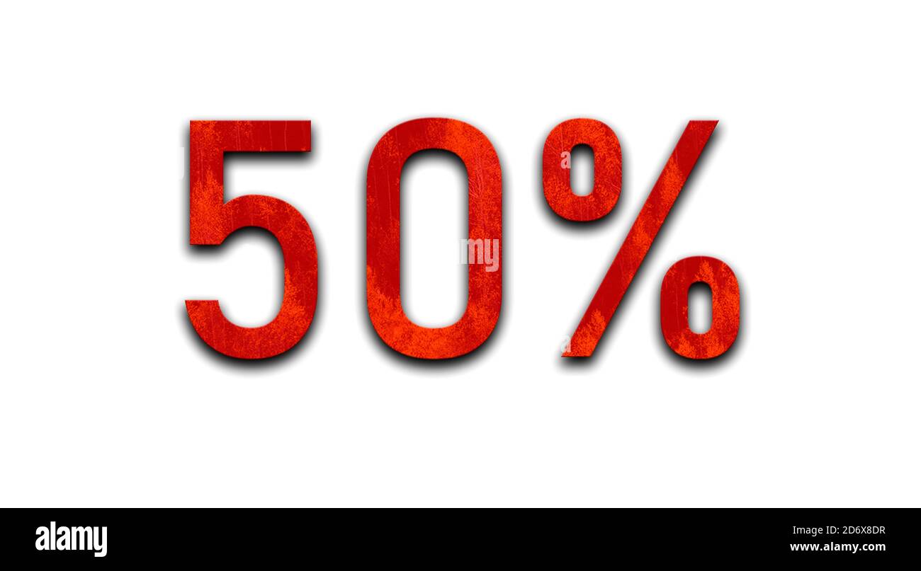 50 Grande segno promozionale rosso per cento Foto Stock