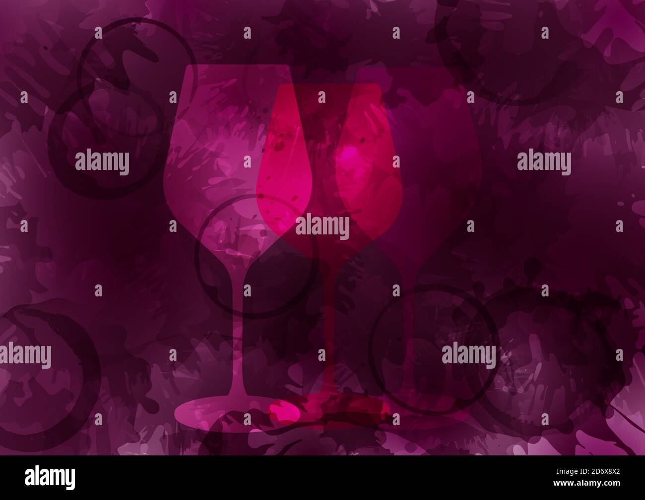 Il vino rosso di macchie e tratti dello sfondo. Sagome di bicchieri di vino. Corsa, linea, vector splash. Sfondo luminoso. Creative, artistiche Illustrazione Vettoriale