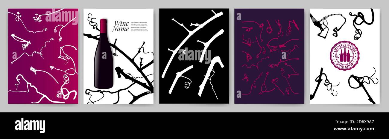 Silhouette di tendini di vite, tendini di uva. Modelli con disegni decorativi di cancelleria. Illustrazione vettoriale Illustrazione Vettoriale