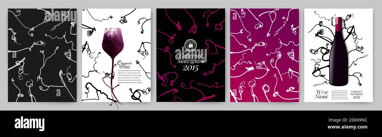 Silhouette di tendini di vite, tendini di uva. Modelli con disegni decorativi di cancelleria. Illustrazione vettoriale Illustrazione Vettoriale