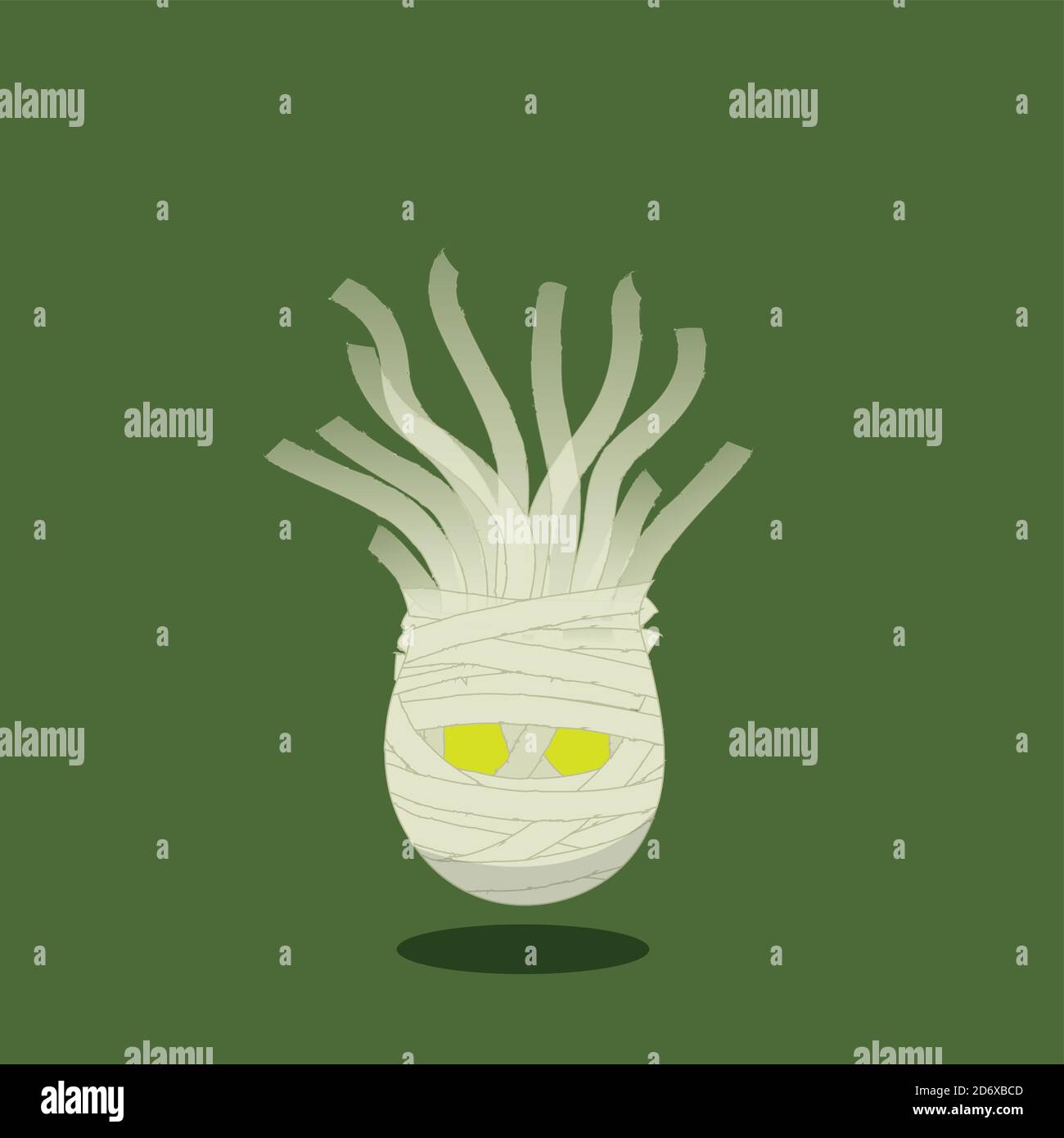 Halloween vagabondante Mummy personaggio isolato su sfondo verde Illustrazione Vettoriale