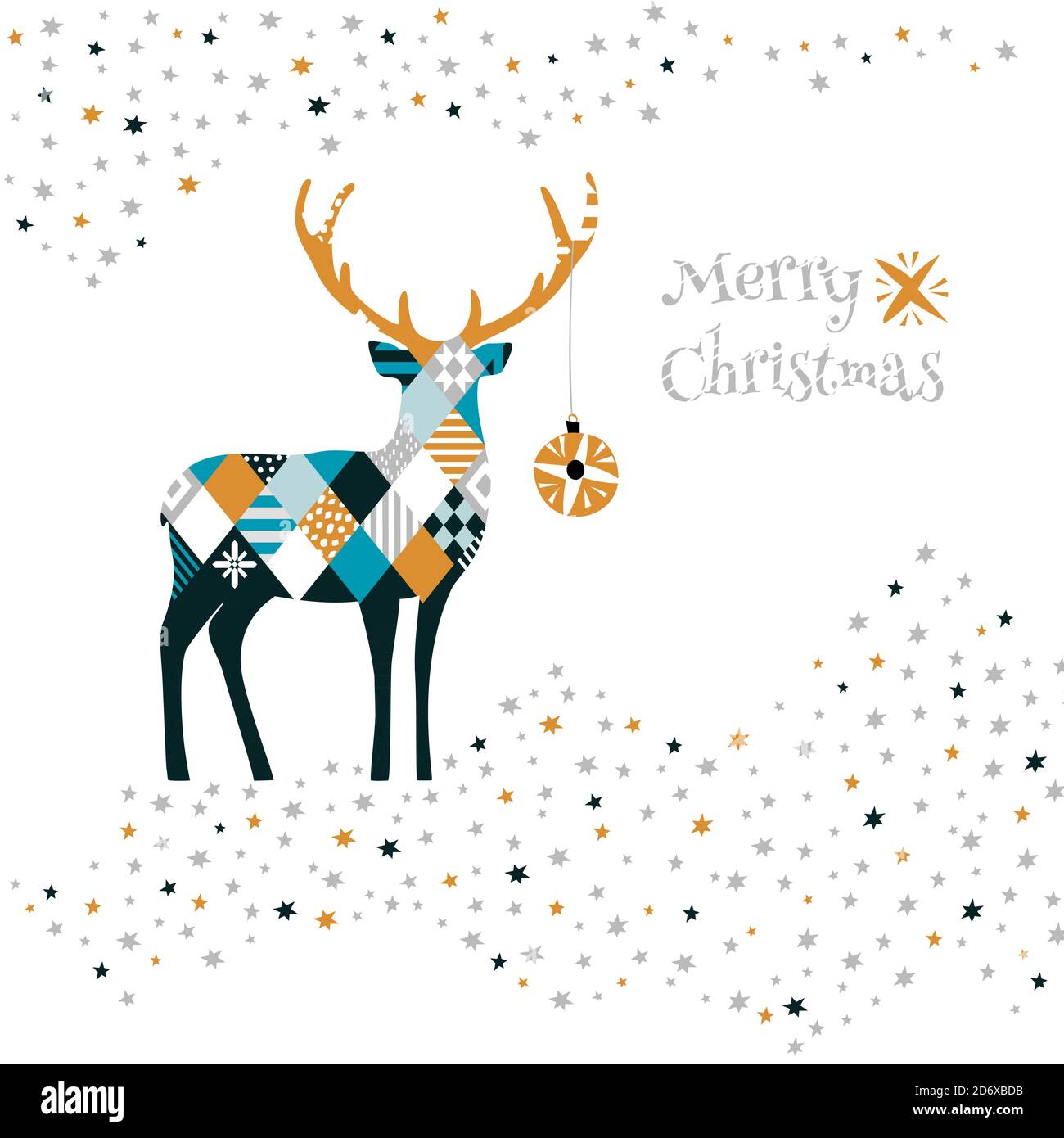 Buon Natale! Carta con cervi. Ideale per xmas card o elegante invito per feste Illustrazione Vettoriale