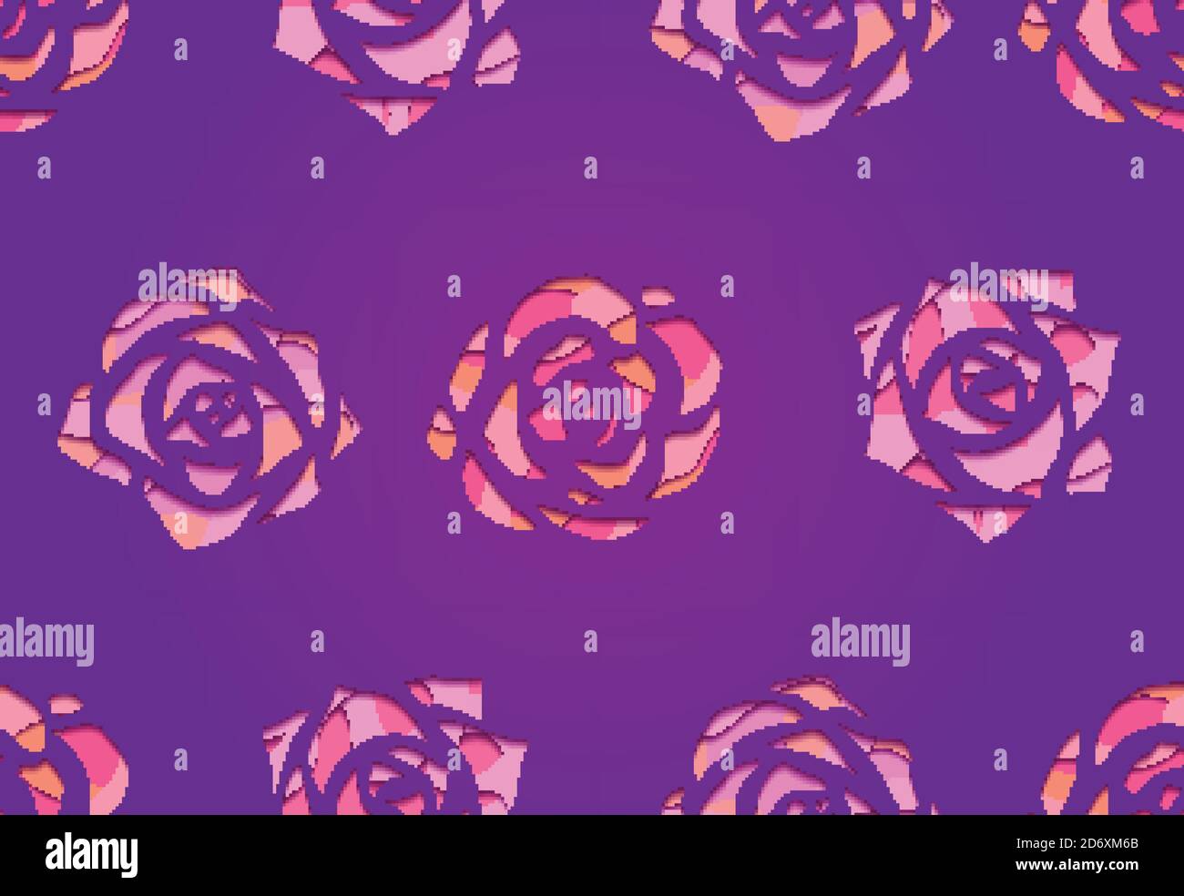 Texture senza cuciture con delicati succulenti tagliati di carta in colore pastello con una vista dall'alto su sfondo viola. Motivo vettoriale per tessuti, sfondo Illustrazione Vettoriale