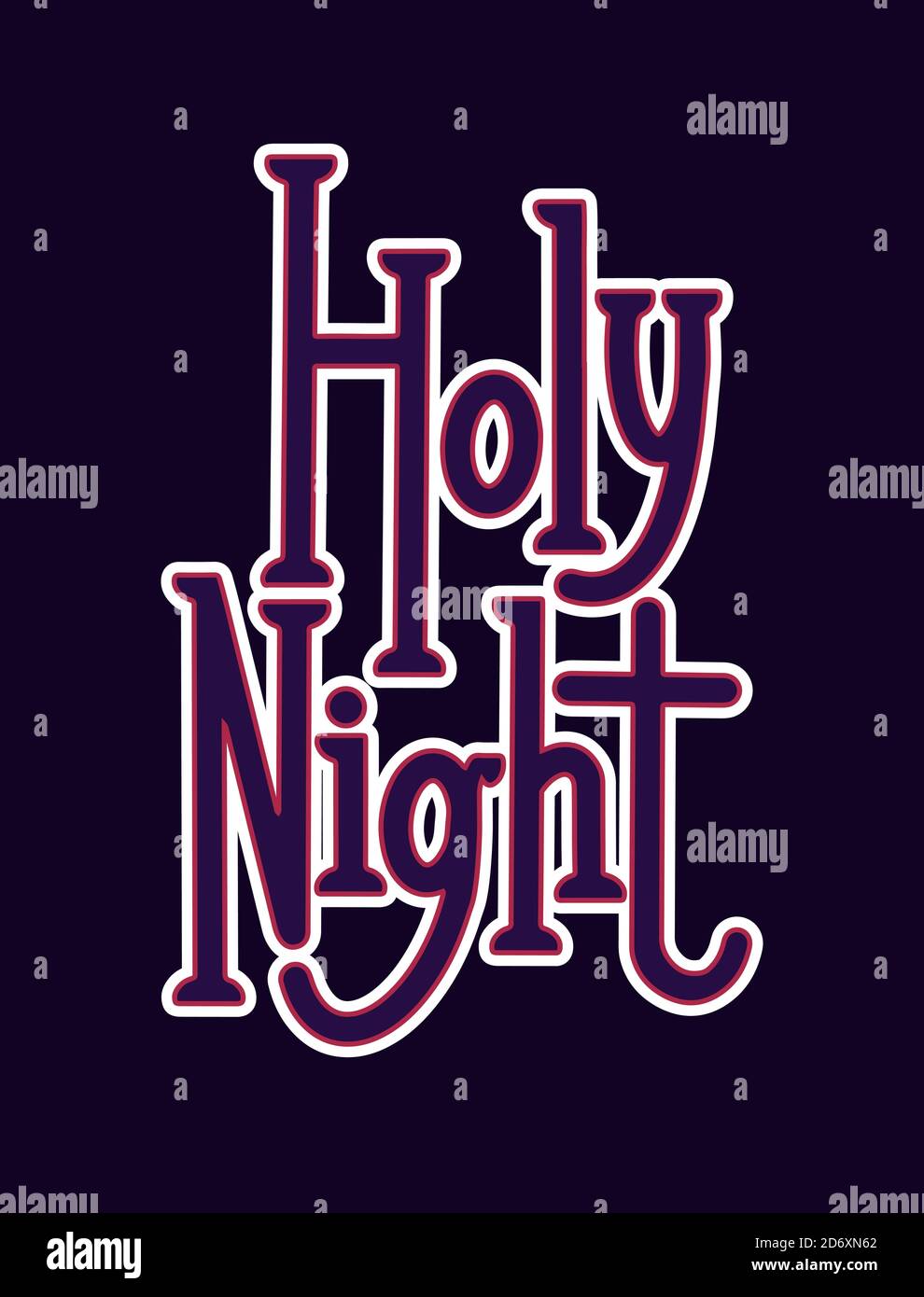 Notte Santa. Lettere natalizie. Calligrafia al neon su sfondo scuro. Elemento vettore frase vacanza per biglietto d'auguri, banner e il vostro creativ Illustrazione Vettoriale