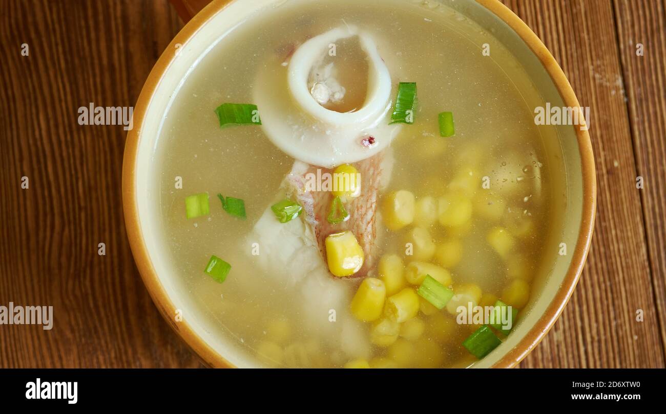 Zuppa di granoturco dolce, ricetta zuppa di mais dolce è aromatizzato con zenzero Foto Stock