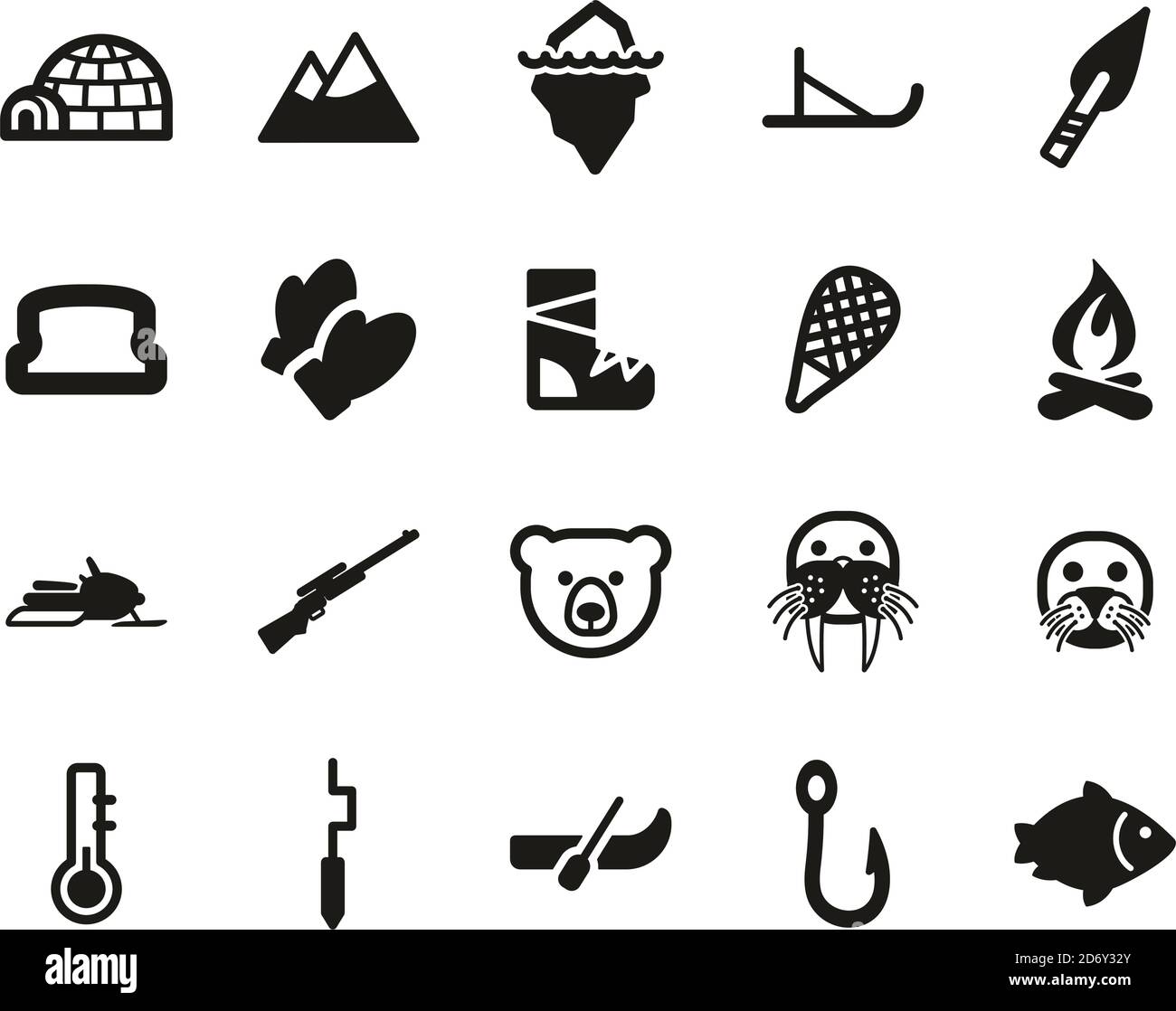 Eskimo Cultura & Strumenti icone Bianco e nero Set Grande Illustrazione Vettoriale
