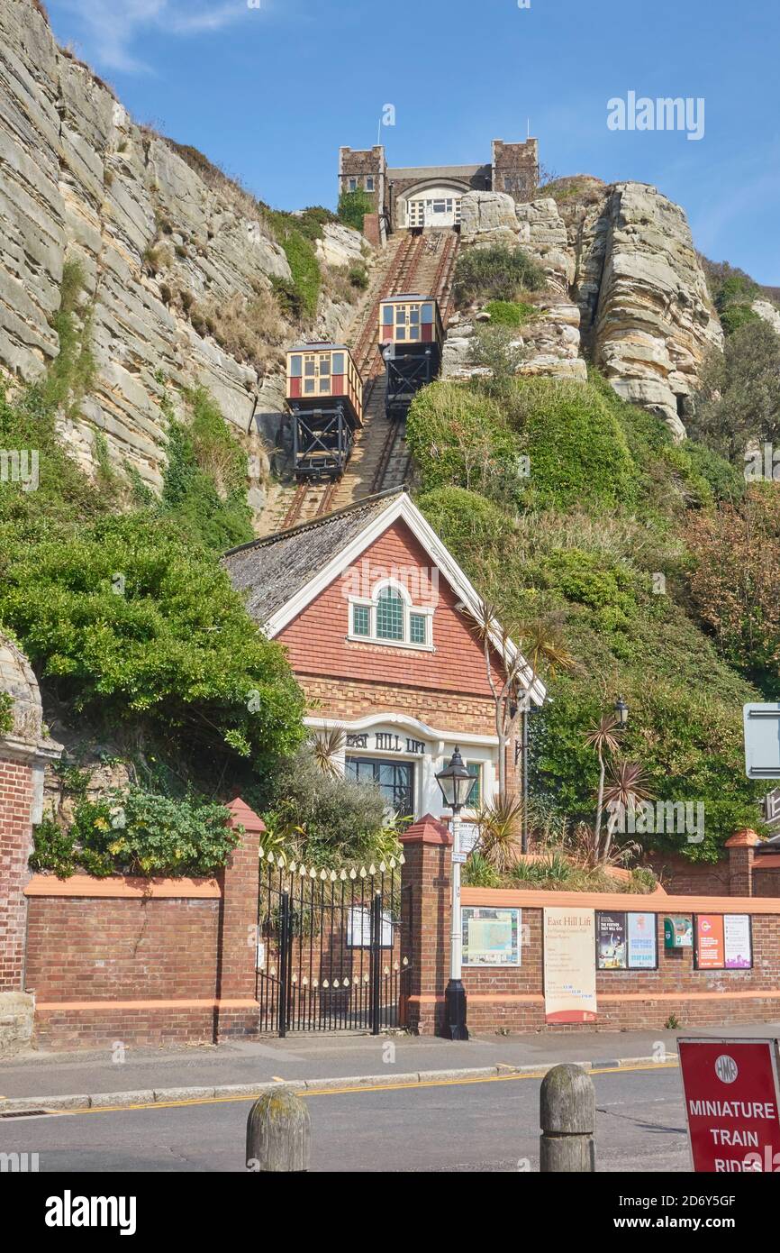 Hastings, East Hill Lift, Rock-a-Nore, East Sussex, Regno Unito Foto Stock